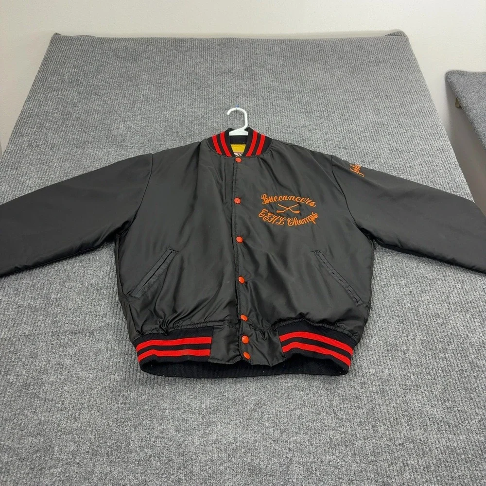 Vintage Buccaneers Alvin Jacket Mens XL Black Satin ECHL Champs Varsity Sporty